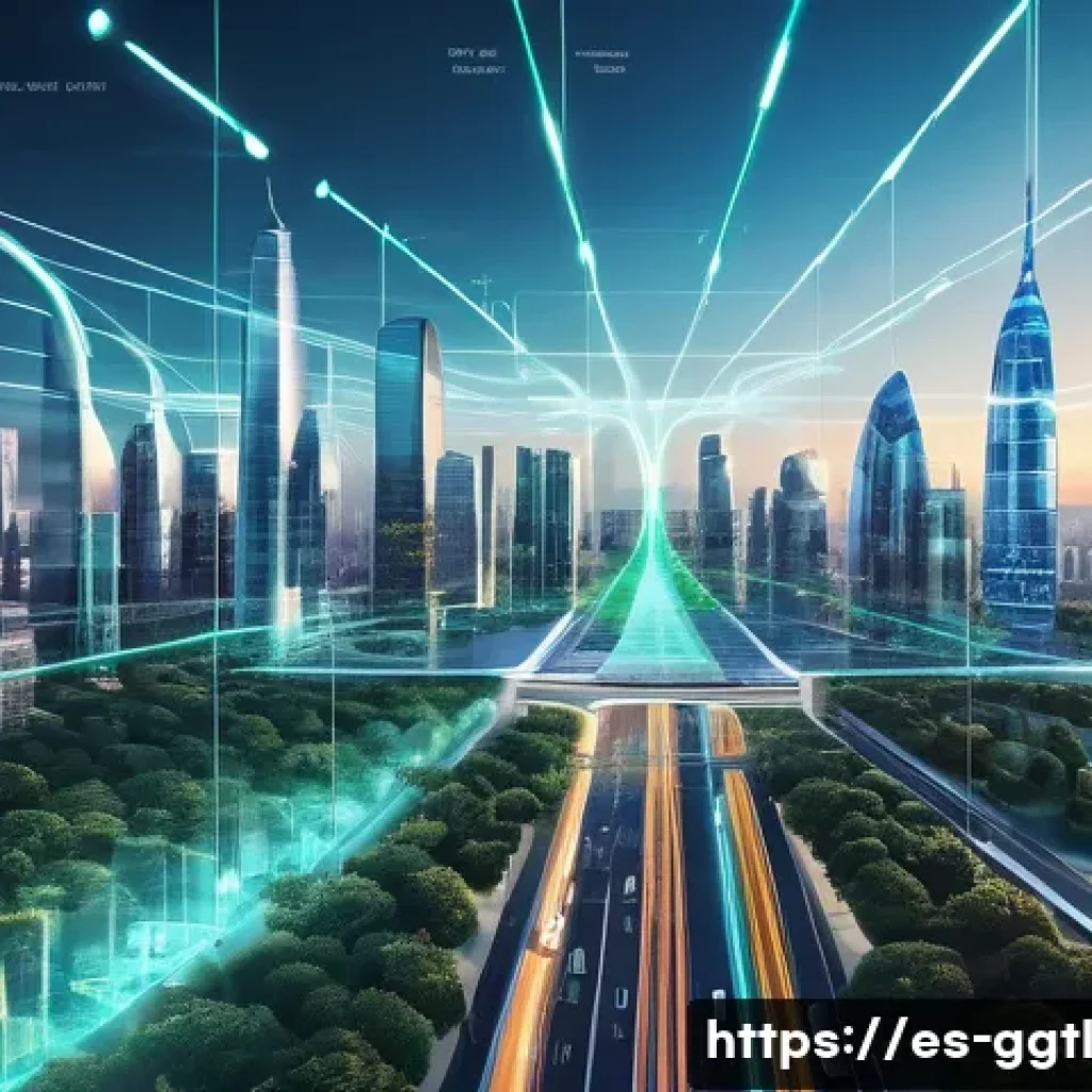 디지털 트윈 기술의 발전 방향 - **Smart City Digital Twin**
    "A breathtaking panoramic view of a futuristic smart city, rendered ...