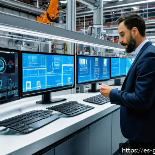 디지털 트윈을 활용한 운영 효율성 분석 - A modern industrial factory in Barcelona with advanced digital twin technology integrated into exist...