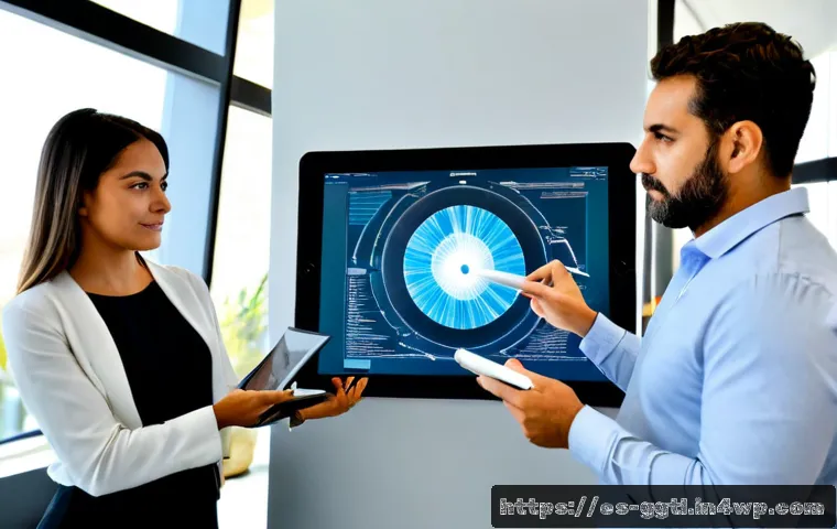 Home 17 디지털 트윈 기술의 특허 동향 - Photorealistic innovation laboratory in Madrid, Spain, an engineering team reviewing a large industr...